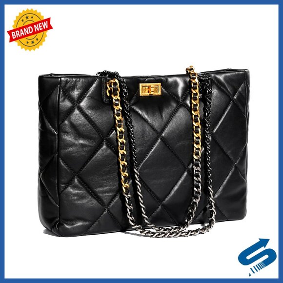 Quilted Lambskin Shoulder Bag with Dual-Tone Chain Strap for Women